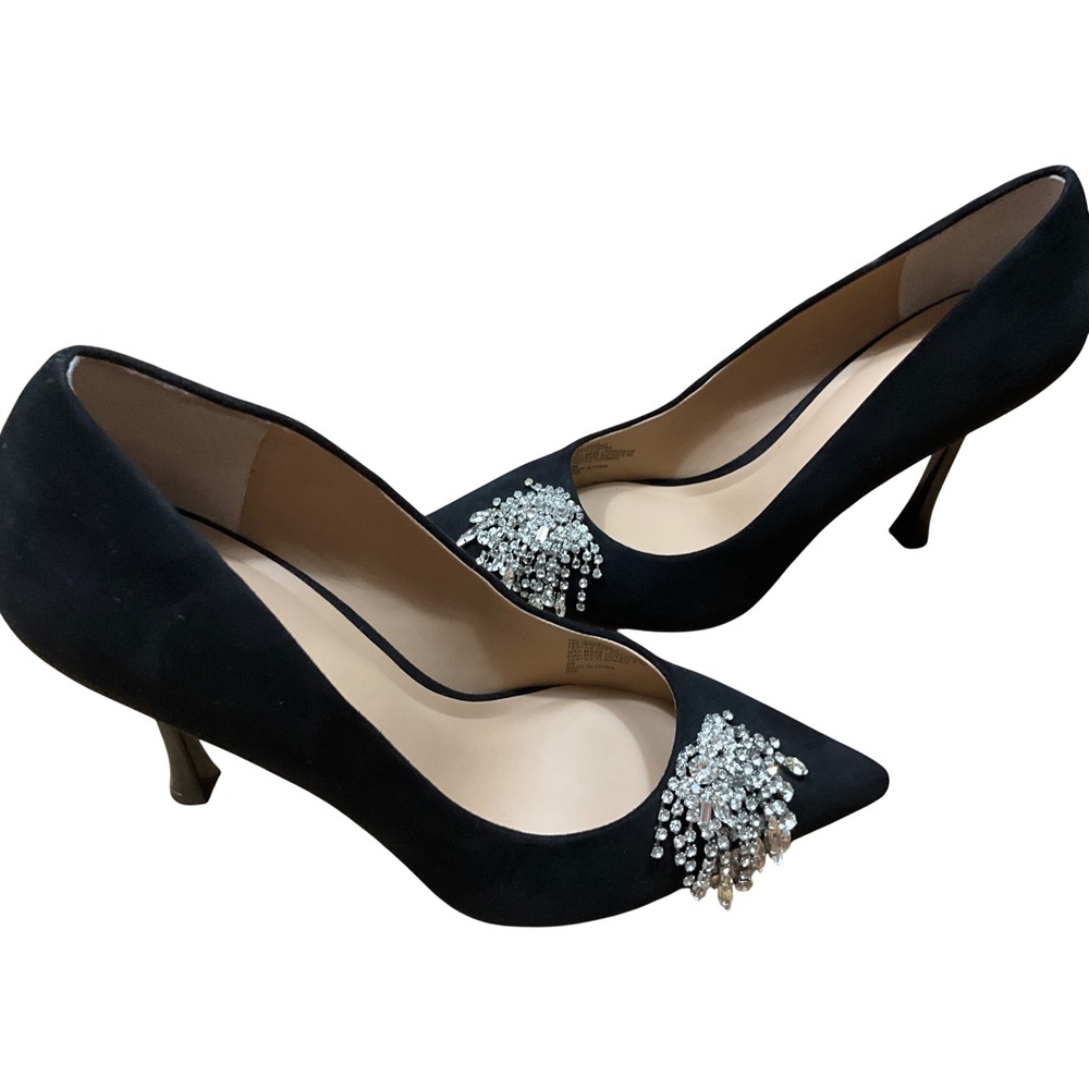 INC International Concepts Saija Black Crystal Embellished Pointed Toe Pumps 9M